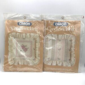 Caron Candlewicking 2 NOS 1984 Pillow Kits 6033 Country Rose 6304 Sweetheart